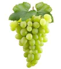 Obraz premium Fresh Green Grapes Bunch with Leaves - Healthy Fruit Isolated