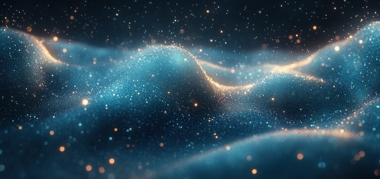 Luminous DNA Double Helix with Glowing Particles and Ethereal Background in Digital Abstract Art