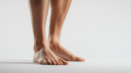 Photo of a white male with hairless shins on his epilated legs.