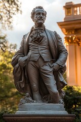 Fototapeta premium Goethe Memorial Statue in Leipzig Germany at Naschmarkt Square in Summer Afternoon Sunlight
