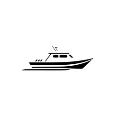Boat silhouette on a white background, a vector representation of a speed boat, the illustration shows the side profile.