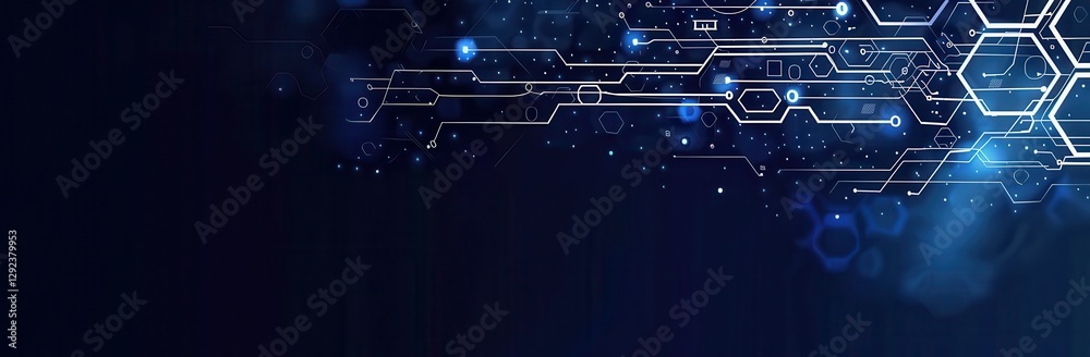 Poster abstract blue digital background with glowing lines and energy sparks
