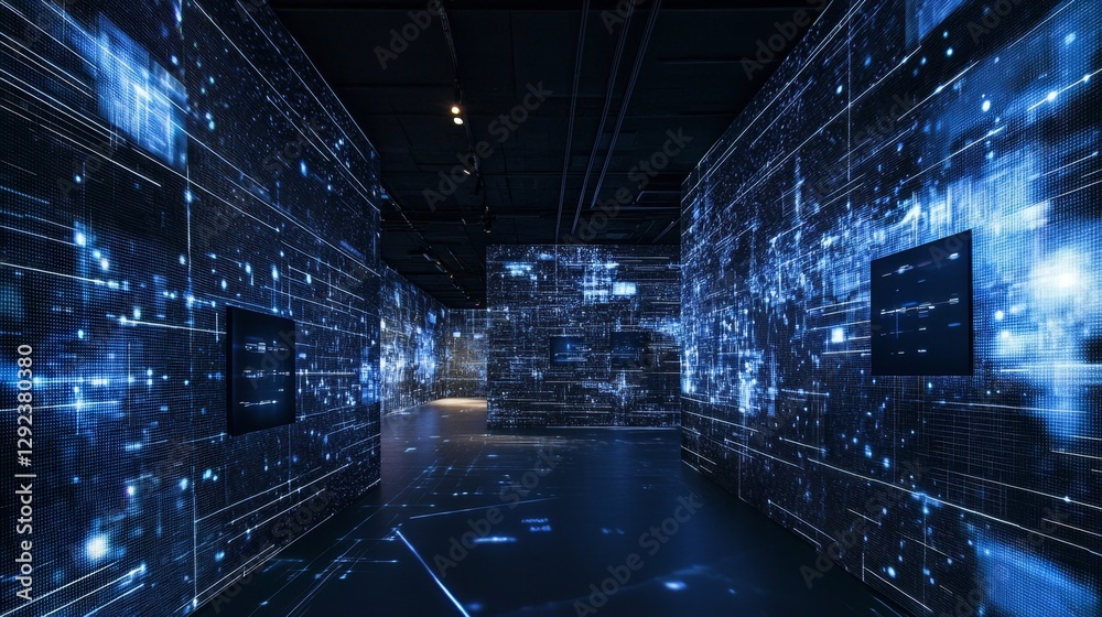 Poster navigating the digital landscape matrix backdrop visual exploration virtual environment user perspec