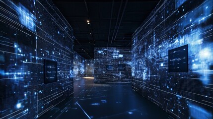 Navigating the digital landscape matrix backdrop visual exploration virtual environment user perspective digital connectivity