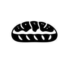 Monochrome abstract drawing of a loaf of bread.