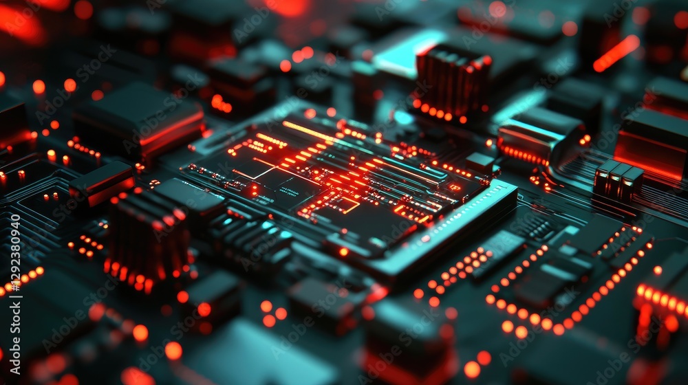 Poster digital brain scanning interface with artificial neural pathways linking to a high-tech processor.