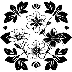 Obraz premium Black & White floral pattern tile, floral, elegant, white background.