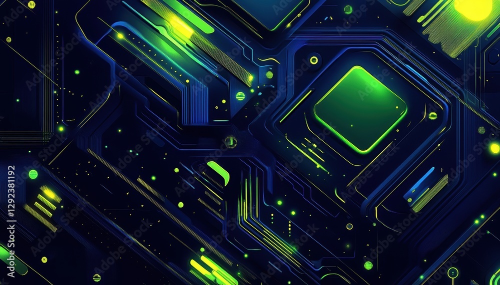 Aufkleber abstract circuit board background with glowing green and blue lines