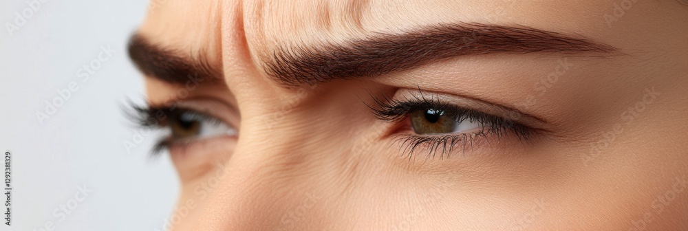 Poster close up of a womans face showcasing drawn lines on one side and smooth skin on the other, highlight