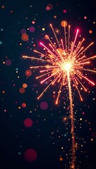 Sparkling fireworks exploding in the air with colorful sparks and confetti, joyful, festive