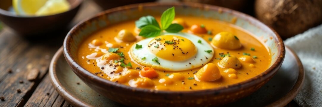 Spicy egg curry with flatbread pathir and coconut milk, Ramadan, egg roast