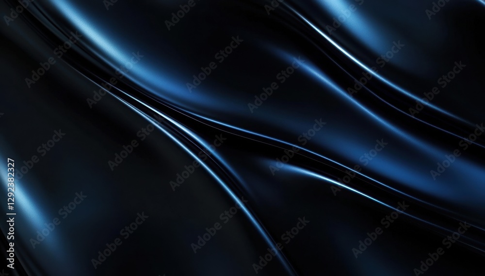 Poster Abstract Dark Blue Fabric Texture with Smooth Waves and Shiny Reflections
