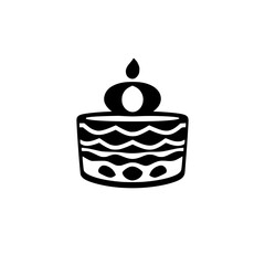 Simplified black-and-white illustration of a birthday cake with a single candle.