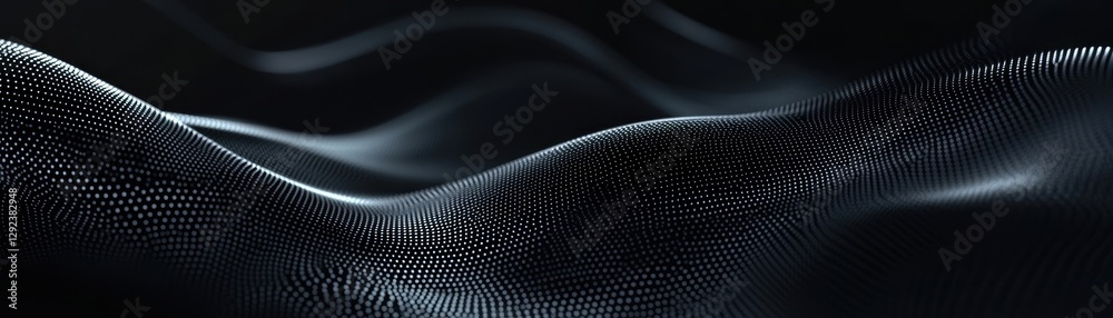 Poster Abstract Dark Wave Background with Glowing Particles and Smooth Lines
