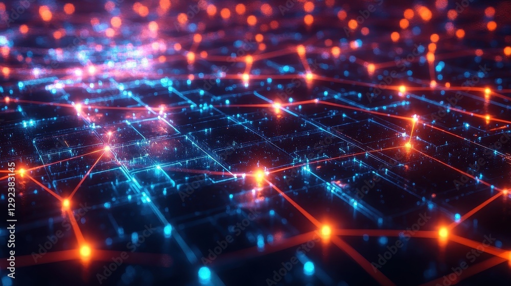 Poster abstract digital network with glowing lines and points