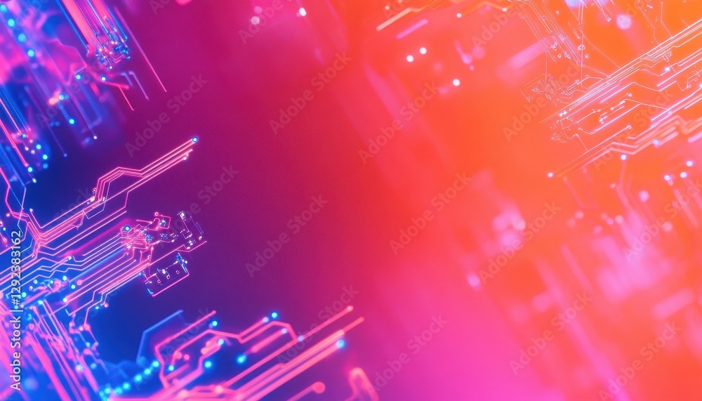 Poster Abstract Digital Network with Glowing Pink and Blue Circuits