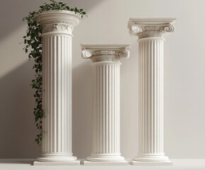 Obraz premium Minimalist Antique White Columns 3D Render Presentation with Beige Background