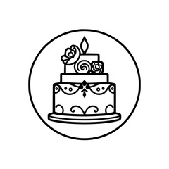 Elegant Cake in a Circle: A Minimalist illustration of a decorative wedding cake.