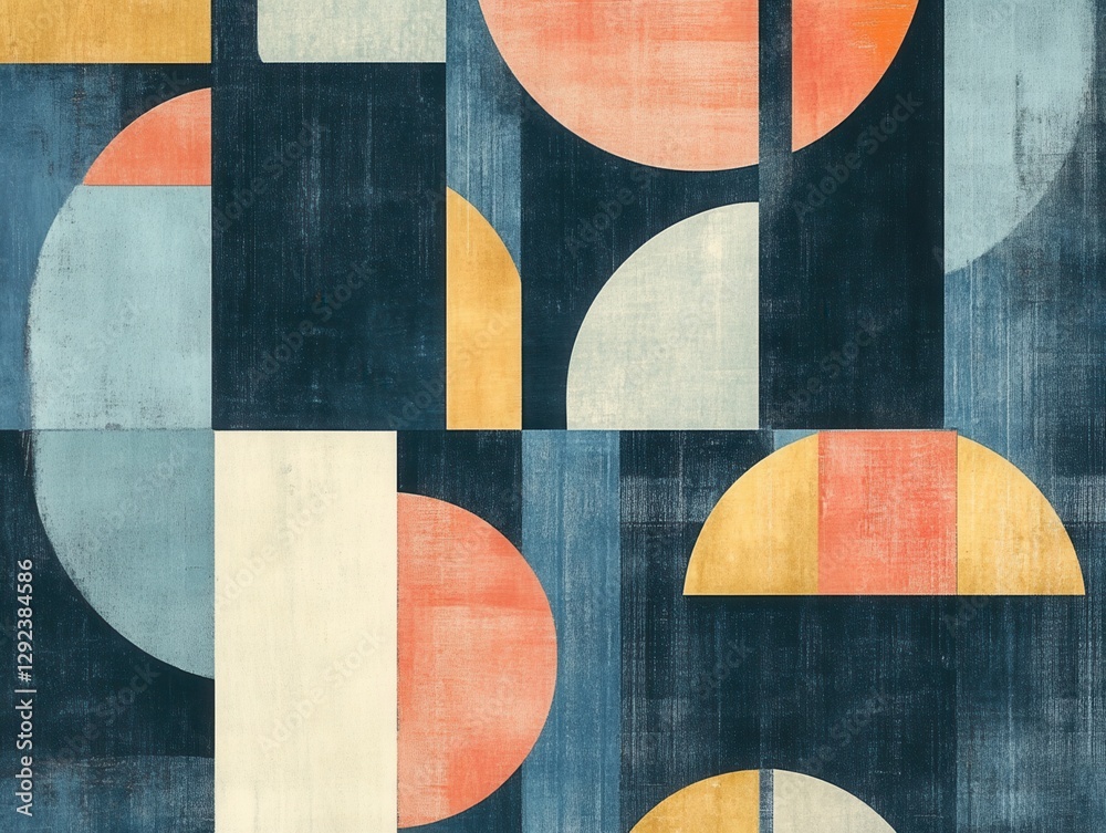 Aufkleber Abstract Geometric Pattern with Textured Circles and Rectangles in Muted Tones