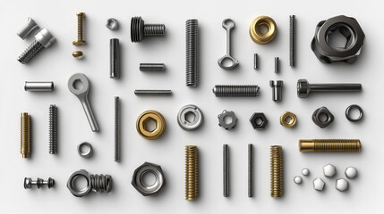 Old screw and nail heads, steel metal bolts, rusty rivets hardware. Round and hexagon copper or brass caps top view isolated on transparent background. Realistic 3d vector illustration, icons set