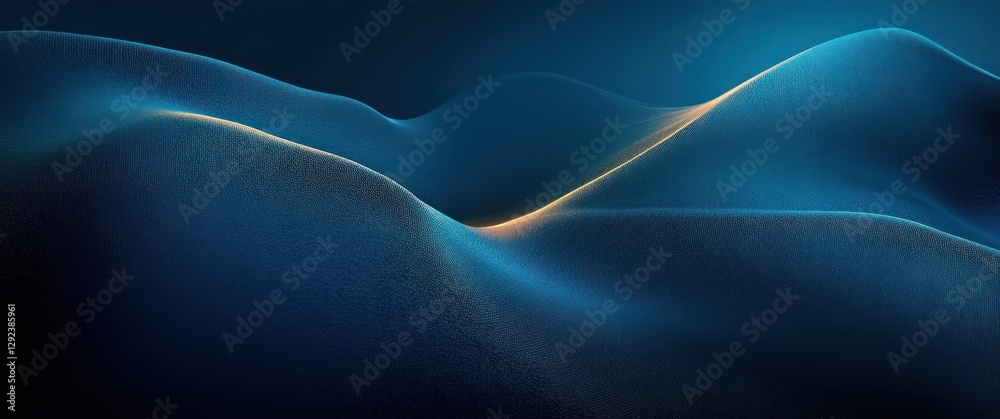 Poster abstract dynamic flowing curve design with smooth light effects in deep teal and navy for futuristic