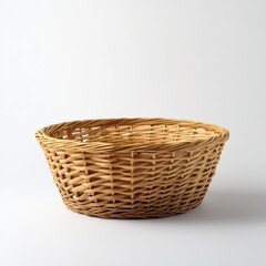 Obraz premium Empty light brown wicker basket on white background
