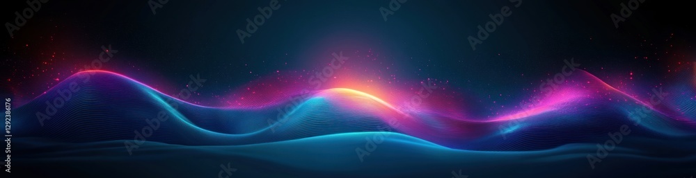 Poster futuristic dynamic abstract wave pattern with neon light effects for technology background and digit