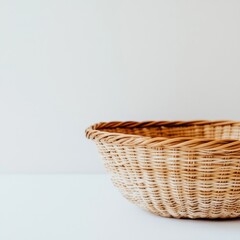 Fototapeta premium Beige Wicker Basket on White Surface