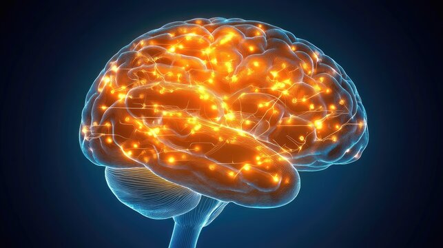 Futuristic human brain with glowing neural connections linked to a high-tech computer chip, symbolizing AI integration.