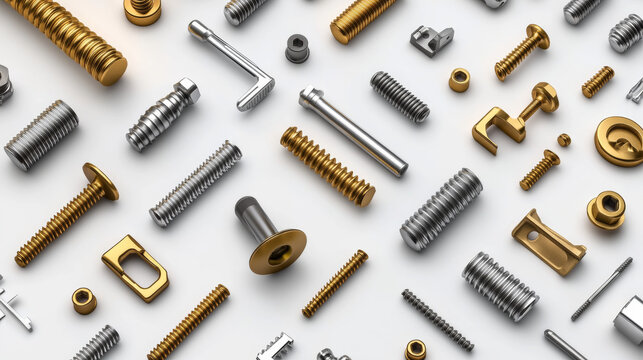 Old screw and nail heads, steel metal bolts, rusty rivets hardware. Round and hexagon copper or brass caps top view isolated on transparent background. Realistic 3d vector illustration, icons set