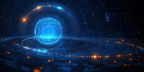 Obraz premium Futuristic Digital Landscape Illustration with Geometric Shapes and Circuit Board Design