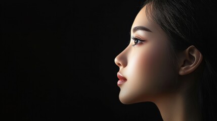 Fototapeta premium Elegant profile portrait of a young woman on a dark background