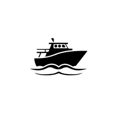 Naklejka premium Minimalist Black and White Boat Silhouette on Waves: A stark, contrasting image of a boat, capturing the essence of aquatic adventure, set against a pristine white background.