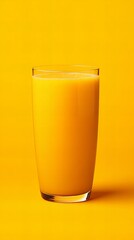 Refreshing glass of orange juice against a vibrant yellow backdrop. Perfect for a sunny morning!