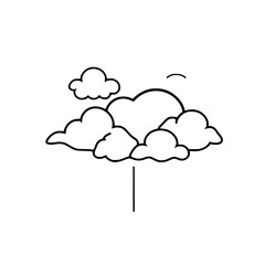 Cloudscape: Simple, outline-style, depicting a group of clouds with rain, a minimalist composition.
