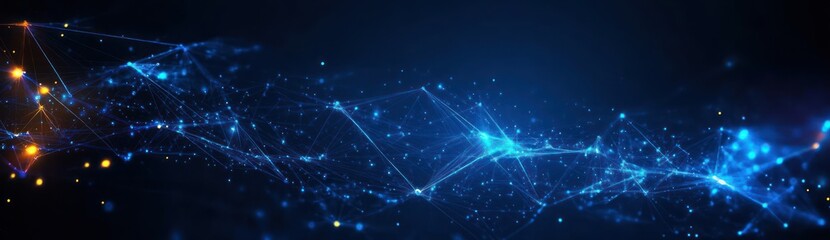 Fototapeta premium Futuristic Digital Landscape with Abstract Geometric Shapes and Interconnected Lines in Blue