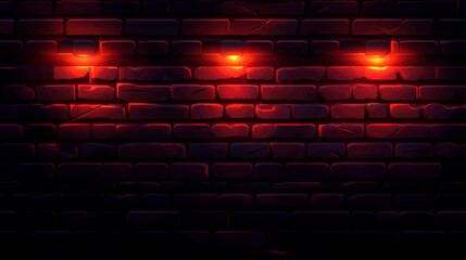 Retro video game pixel art brick wall background with neon lighting