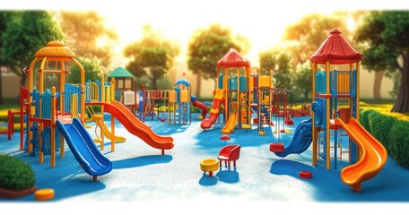 Children Playground Equipment Colorful Slides Swings Playhouse Fun Activity Park