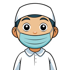 Obraz premium happy-muslim-kid-cartoon-wearing-face-mask.eps