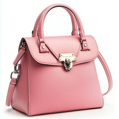 Pink leather handbag with metal hardware isolated on white background Generative ai