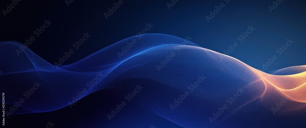 Poster abstract wave flow dynamic geometric design with light effect in deep blue gradient for modern wallp