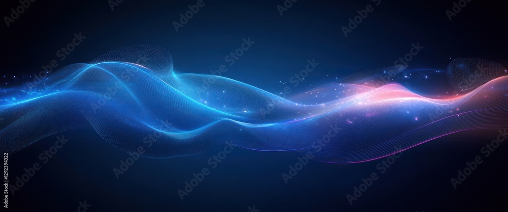 Poster futuristic abstract blue light waves flowing gradient motion design with neon effect and dynamic pat