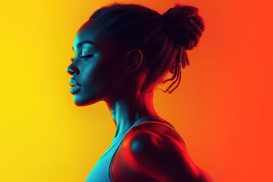 Female American Football Player in Uniform with Helmet and Ball in Dynamic Pose on Gray Background - Powered by Adobe