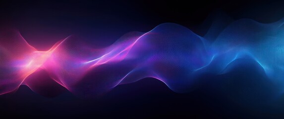 Obraz premium Dynamic Abstract Futuristic Wave Flow Digital Mesh Pattern and Light Effect in Dark Blue Background