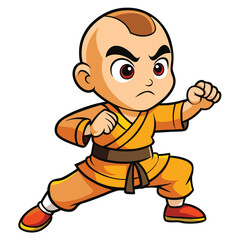 Fototapeta premium cartoon-kid-shaolin-monk-fighting.eps