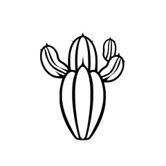Minimalist Black and White Illustration of a Cactus, Simple and Elegant, Clear Details, on White Background.