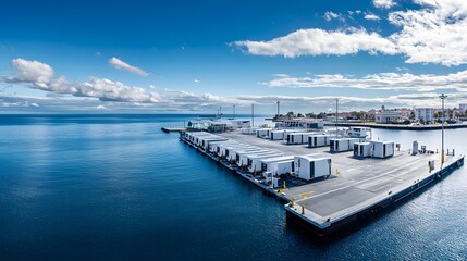 Coastal city design futuristic electric ferry terminal and transport solutions