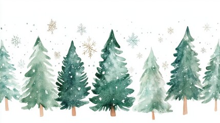 Obraz premium Whimsical watercolor pine trees enchanted forest art piece nature scene aerial view dreamlike atmosphere