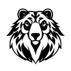 Black and white minimalist illustration of a bear's head, highlighting its details in clean black lines against a white background.