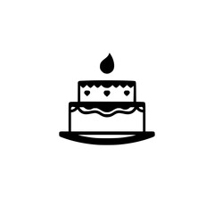 Two-tiered wedding cake, simple and illustrative with candle, black on white.